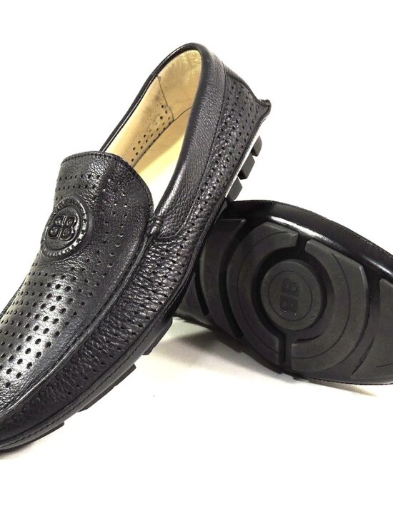 BALDININI ?? MEN\'S BLACK SOFT LEATHER COMFORT FLAT SUMMER LOAFERS